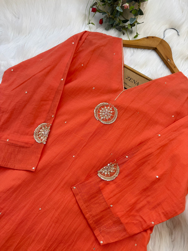 Premium Mul Chanderi Handwork Kurti Set ✨