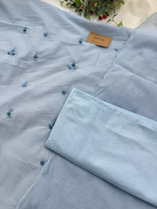 Mul Chanderi Unstitched Suit with Embroidery Details