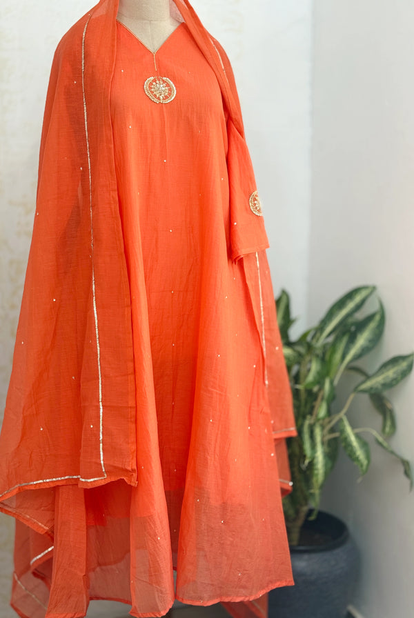 Premium Mul Chanderi Handwork Kurti Set ✨