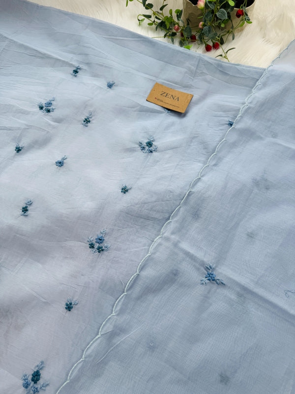 Mul Chanderi Unstitched Suit with Embroidery Details