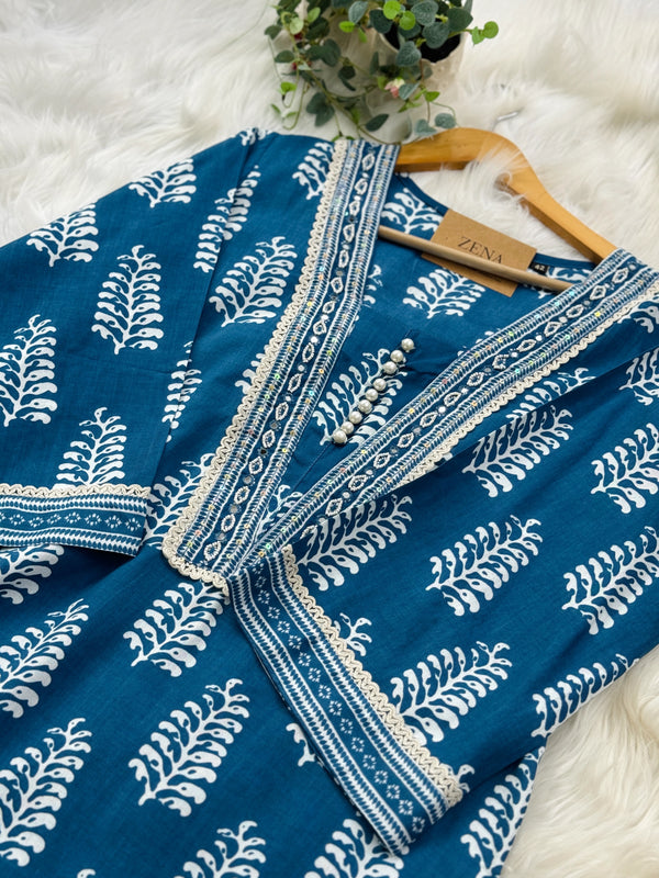 Pure Cotton Hand Detailed Slitted Kurti Set – Comfortable & Stylish 🌿