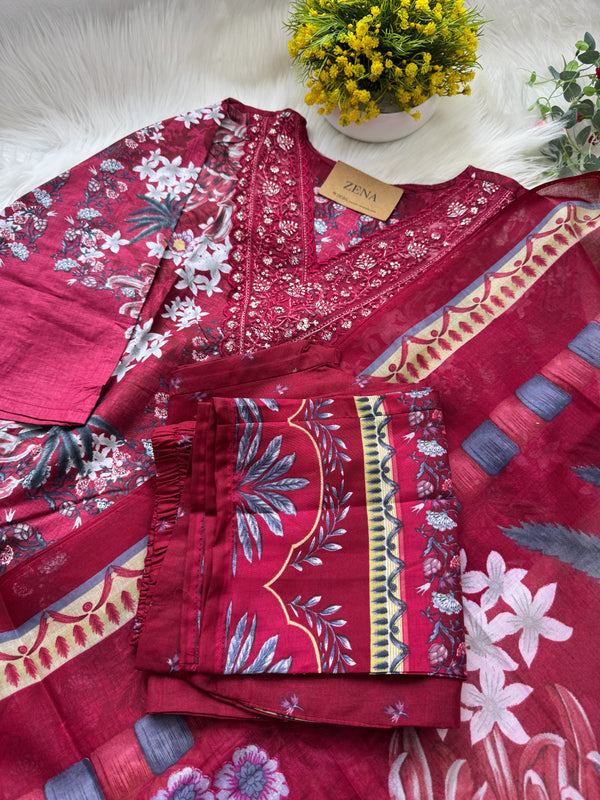 🌙 Pure Cotton Pakistani Kurti Set with Embroidery🌙