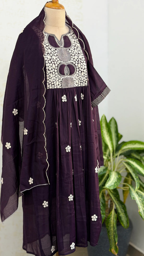 🌙 Mul Chanderi Embroidered Anarkali Set 🌙