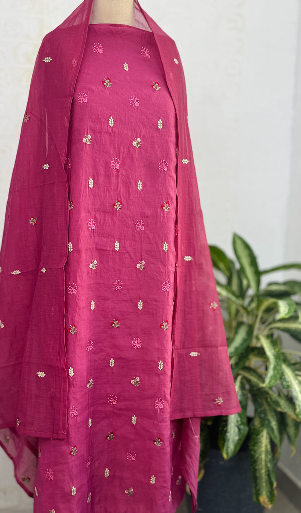 ✨ Mul Chanderi Unstitched Suit with Embroidery Buttis ✨
