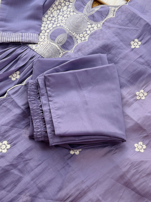 🌙 Mul Chanderi Embroidered Anarkali Set 🌙