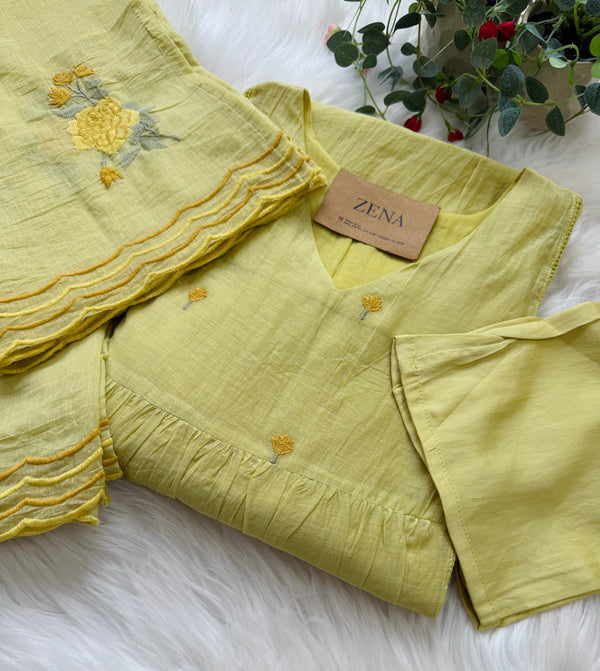 ✨ Premium Mul Chanderi Hand-Detailed Kurti Set ✨