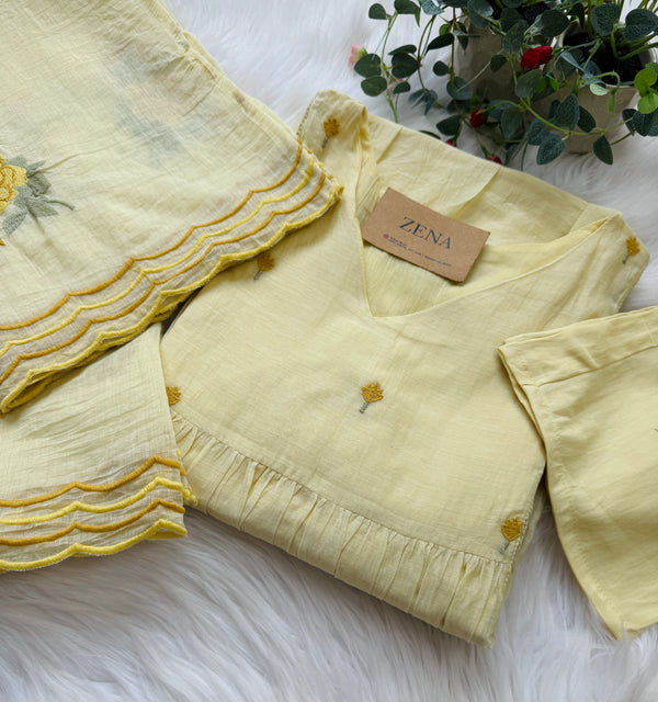 ✨ Premium Mul Chanderi Hand-Detailed Kurti Set ✨