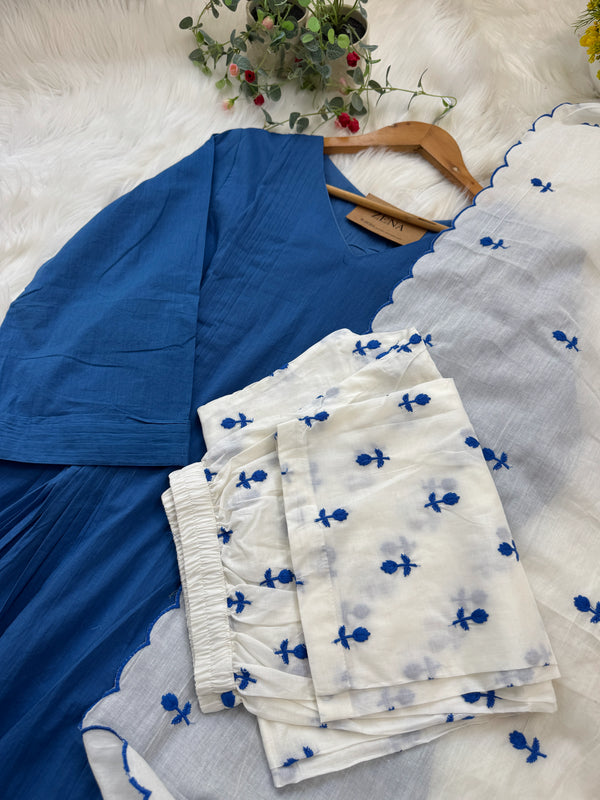 🌸 Pure Mul Cotton Embroidered Anarkali Set 🌸