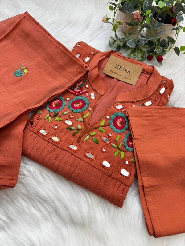 ✨ Pure Mul Chanderi Handwork Embroidered Mirror Work Anarkali Set ✨