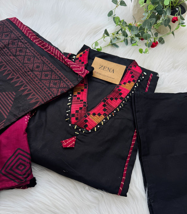 Pure Cotton Embroidered Mirror Work Kurti Set