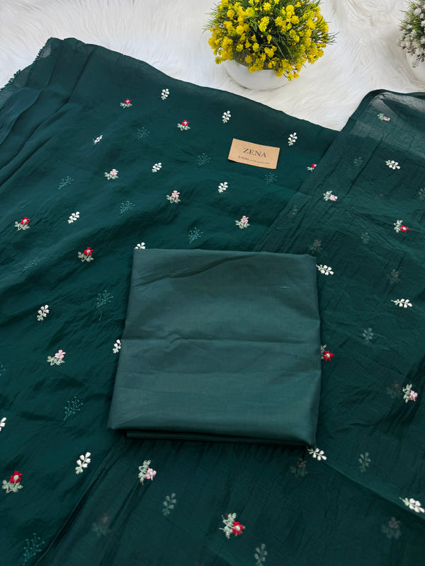 ✨ Mul Chanderi Unstitched Suit with Embroidery Buttis ✨