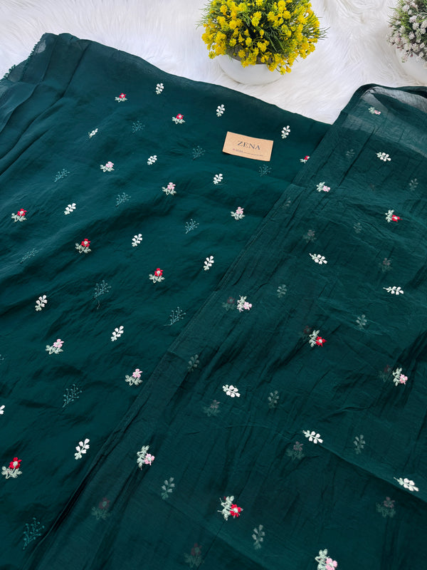 ✨ Mul Chanderi Unstitched Suit with Embroidery Buttis ✨