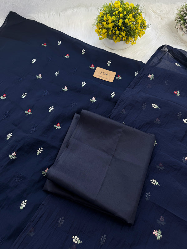 ✨ Mul Chanderi Unstitched Suit with Embroidery Buttis ✨