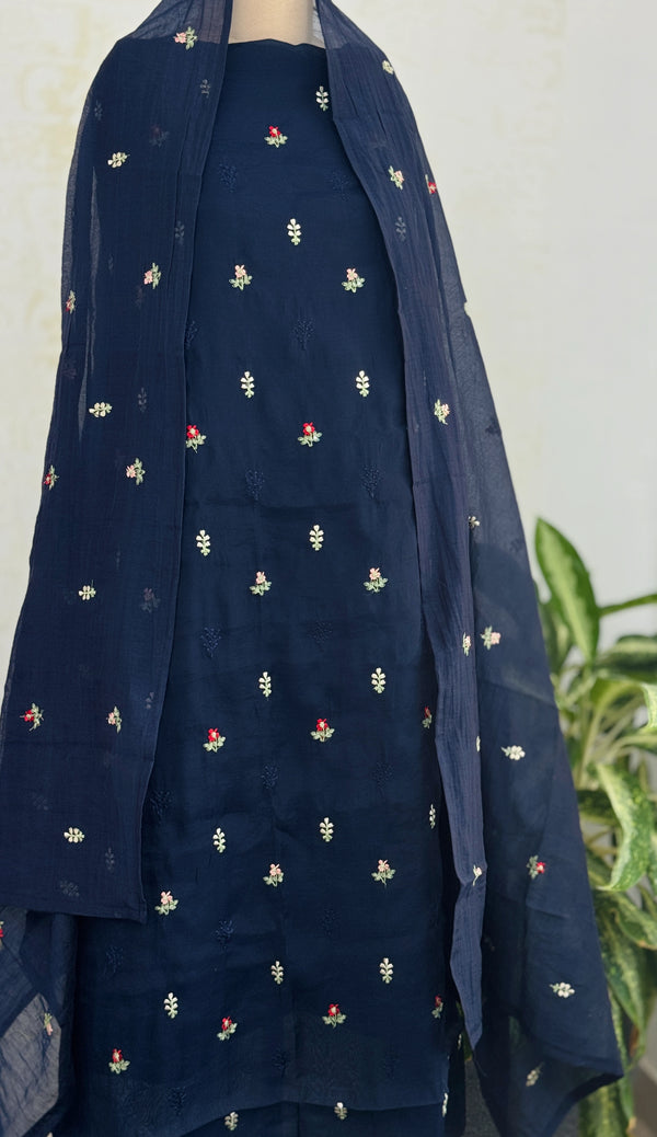✨ Mul Chanderi Unstitched Suit with Embroidery Buttis ✨