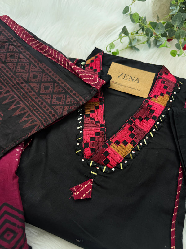 Pure Cotton Embroidered Mirror Work Kurti Set