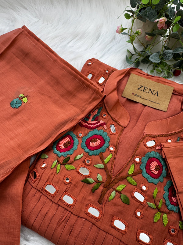 ✨ Pure Mul Chanderi Handwork Embroidered Mirror Work Anarkali Set ✨