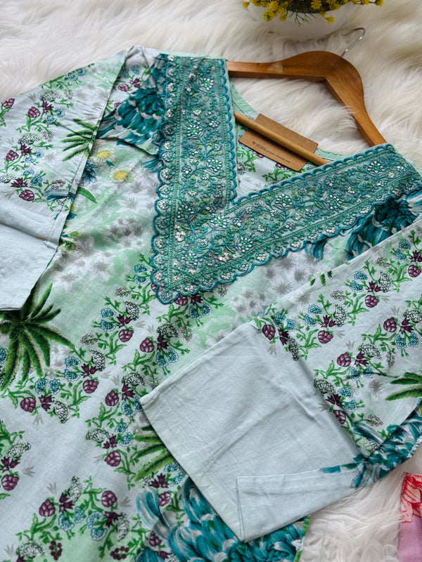 🌙 Pure Cotton Pakistani Kurti Set with Embroidery🌙