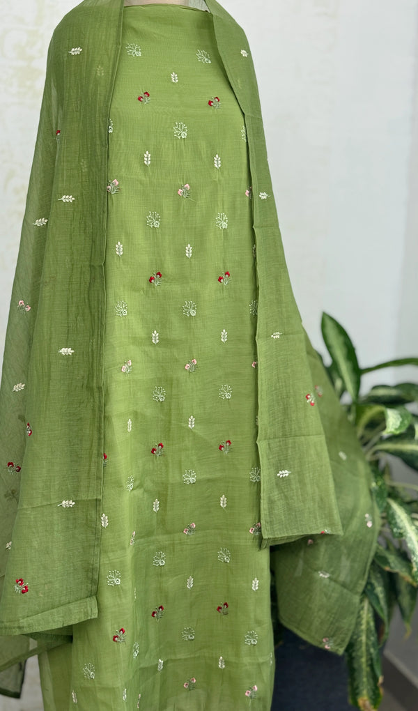 ✨ Mul Chanderi Unstitched Suit with Embroidery Buttis ✨