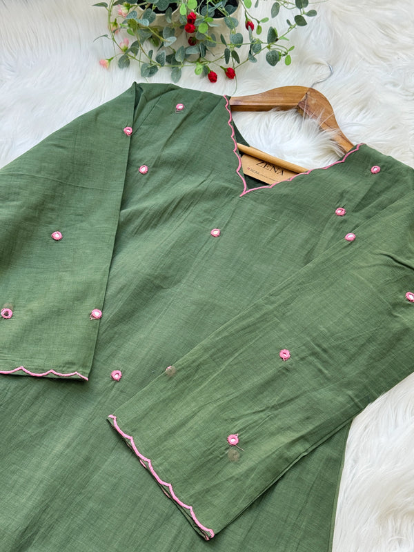 Premium Mul Chanderi Mirror Work A-Line Kurti Set – Shine with Subtle Elegance