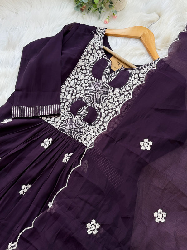 🌙 Mul Chanderi Embroidered Anarkali Set 🌙