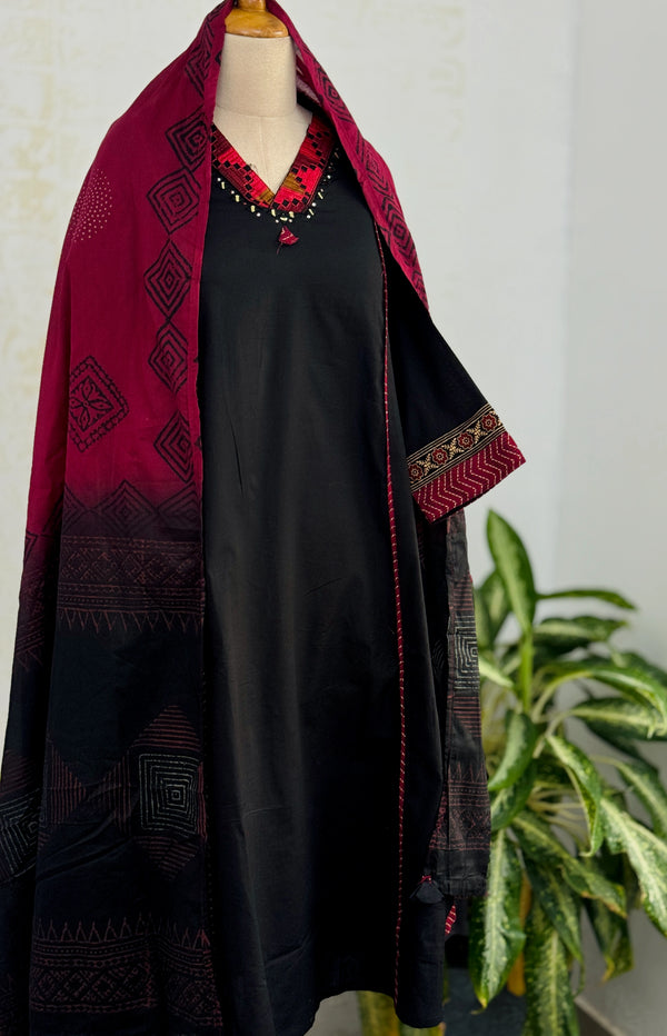 Pure Cotton Embroidered Mirror Work Kurti Set