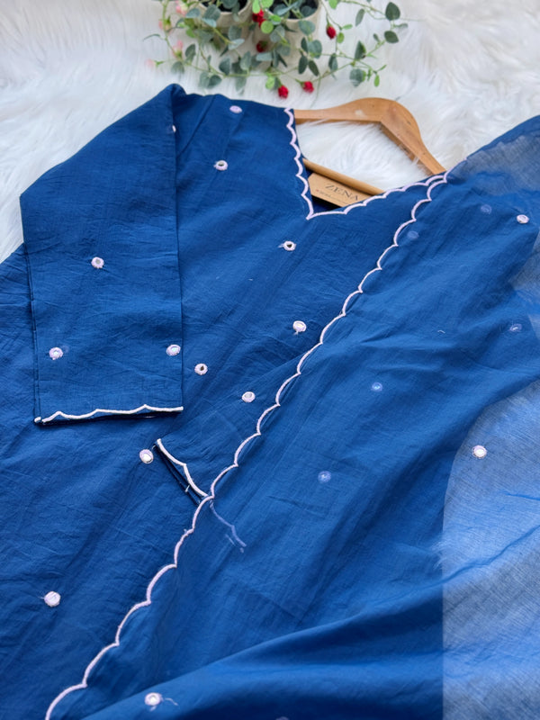 Premium Mul Chanderi Mirror Work A-Line Kurti Set – Shine with Subtle Elegance