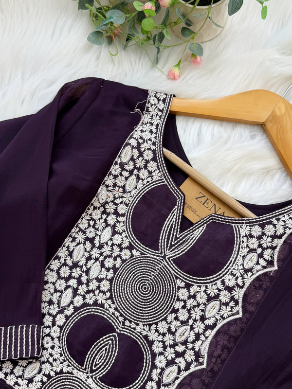 🌙 Mul Chanderi Embroidered Anarkali Set 🌙