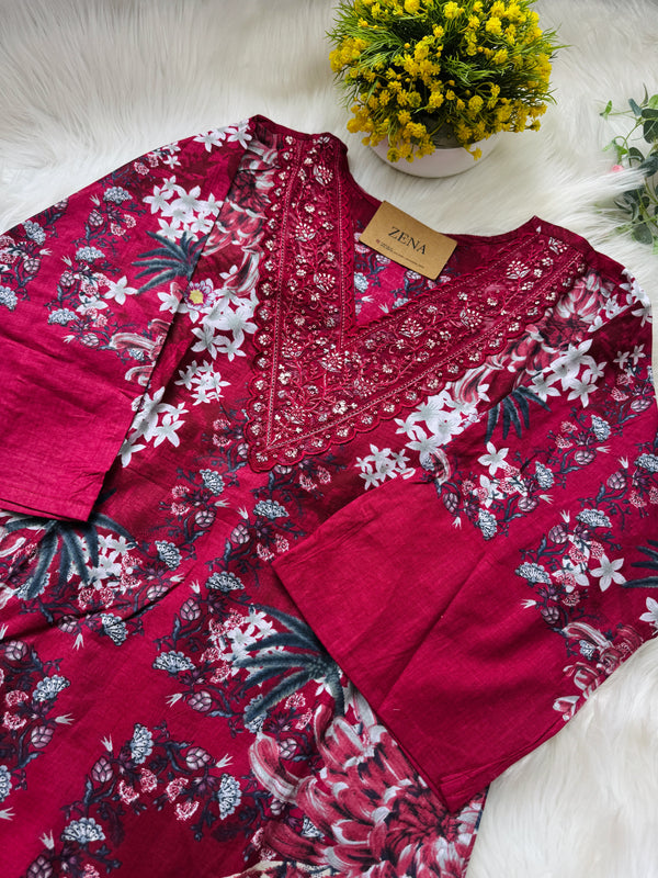 🌙 Pure Cotton Pakistani Kurti Set with Embroidery🌙