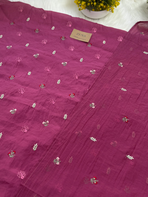 ✨ Mul Chanderi Unstitched Suit with Embroidery Buttis ✨