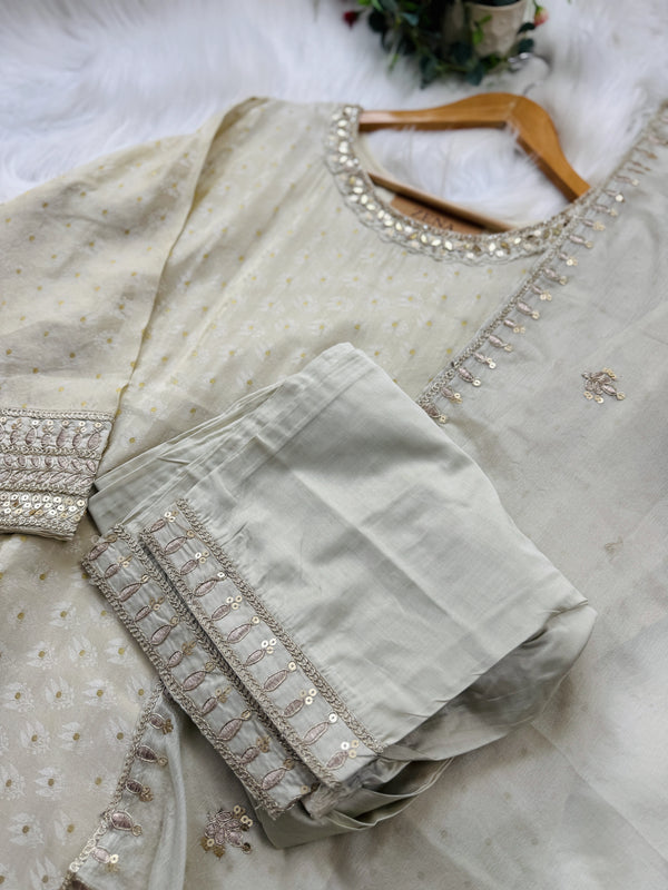 ✨ Tissue Silk Handwork Party Wear Suit with Organza Dupatta ✨