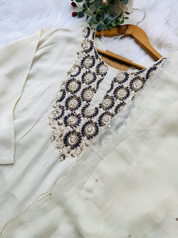 ✨ Pure Dola Silk Handwork Party Wear Kurti Set ✨