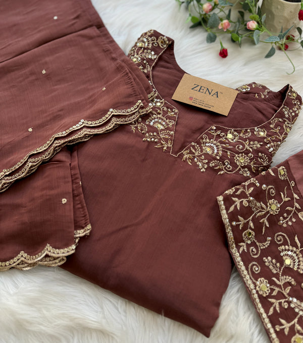 ✨ Glass Chanderi Embroidered Party Wear Kurti Set ✨