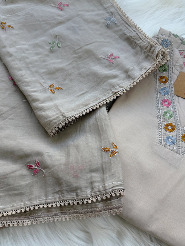 ✨ Cotton Embroidered V-Neck Kurti Set ✨