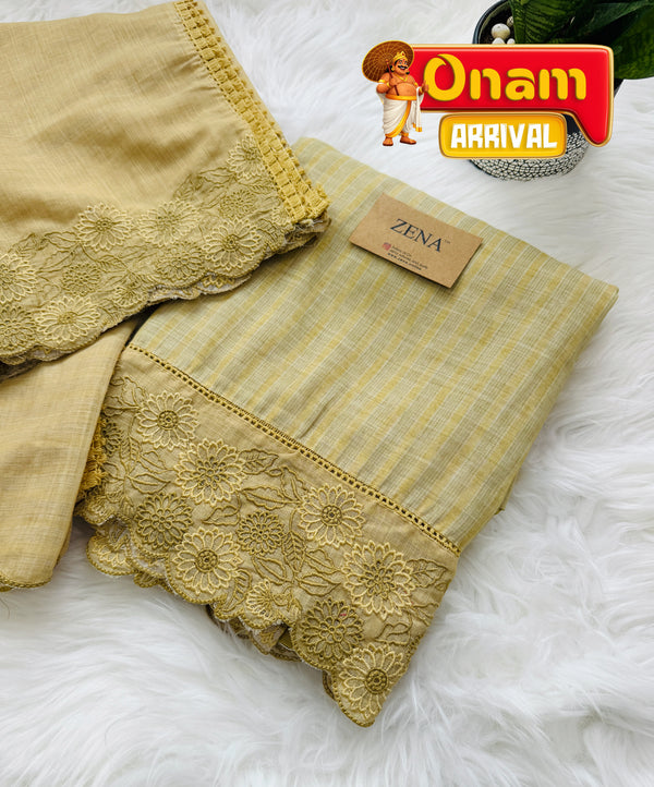 🌼 Pure Cotton Unstitched Suit – Onam Arrival ✨