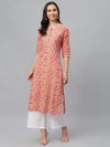 Peach Printed Cotton Kurta