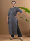 Plus Size Blue Printed Chanderi Silk Kurta