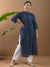 Plus Size Navy Blue Striped Cotton Kurta