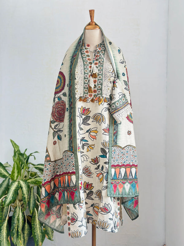 Ready-to-Wear Cream Muslin Kurti Set – Simplicity Meets Elegance