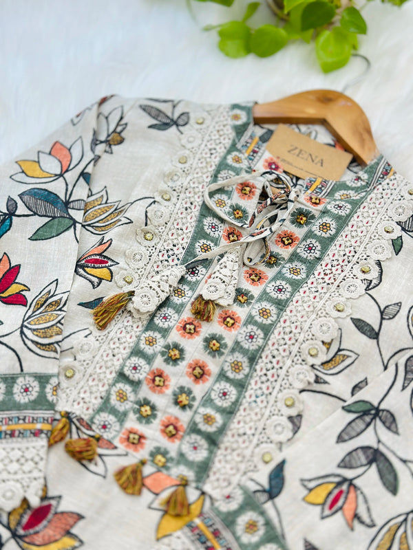 Ready-to-Wear Cream Muslin Kurti Set – Simplicity Meets Elegance