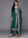 Teal Yoke Design Silk Blend Straight Kurta With Sharara Dupatta