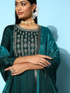 Teal Yoke Design Silk Blend Straight Kurta With Sharara Dupatta