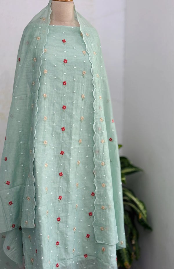 Signature Unstitched Suit 💛 Premium Mul Chanderi Embroidered Unstitched Suit – Redefining Ethnic Elegance