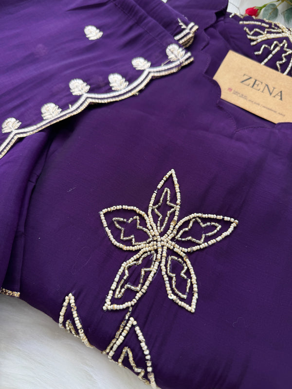 Party Wear Handwork A-Line Set – Top, Bottom & Dupatta