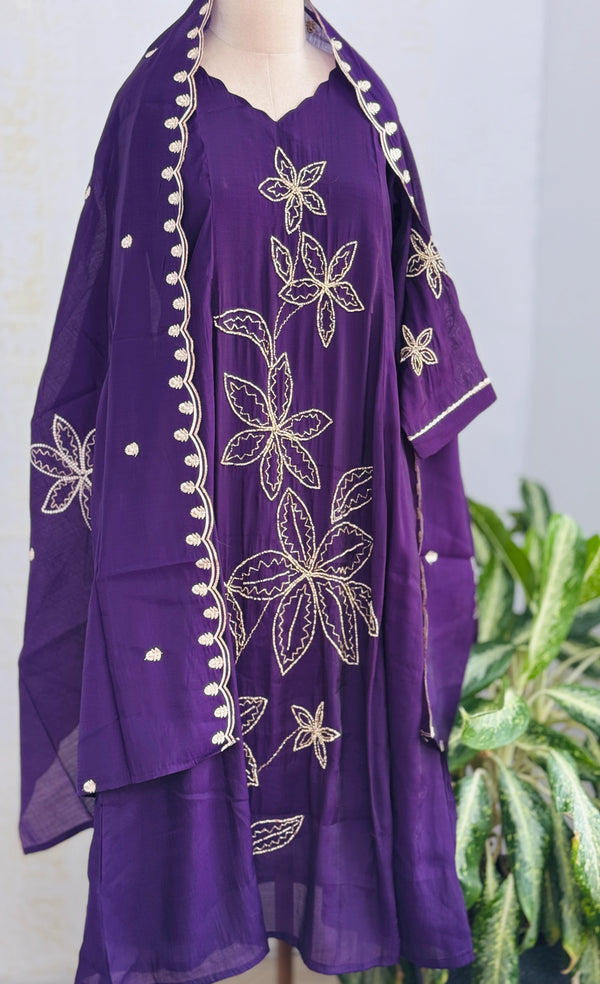 Party Wear Handwork A-Line Set – Top, Bottom & Dupatta