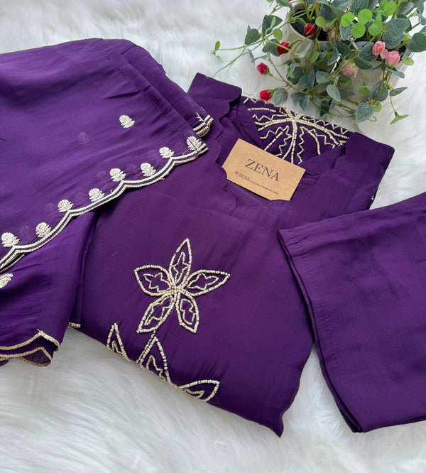 Party Wear Handwork A-Line Set – Top, Bottom & Dupatta