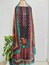 Unstitched Shimmer Silk Digital Printed Partywear Suit with Real Mirror Work
