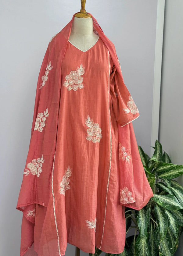 Mul Chanderi Embroidered Anarkali Kurti Set – Timeless Elegance, Effortless Style