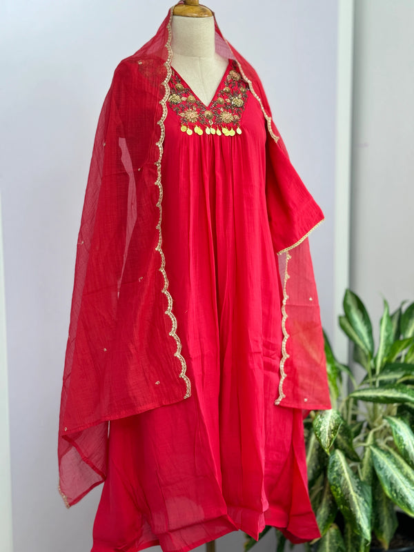 Mul Chanderi Hand Detailed Anarkali Set – Regal Elegance in Every Drape