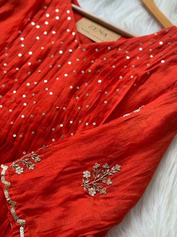 Premium Mul Chanderi Hand Detailed Anarkali Set