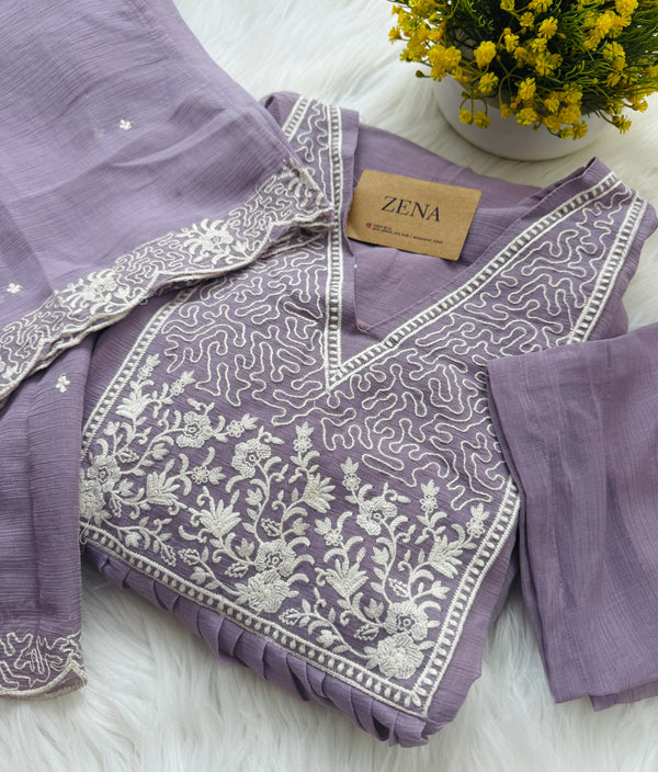 ✨ Crush Silk Embroidered Anarkali Kurti Set ✨